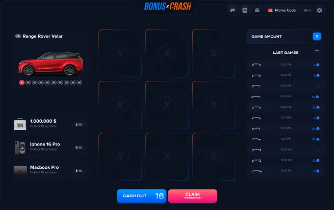 BonusXCrash in play: a multiplier climbing before the crash